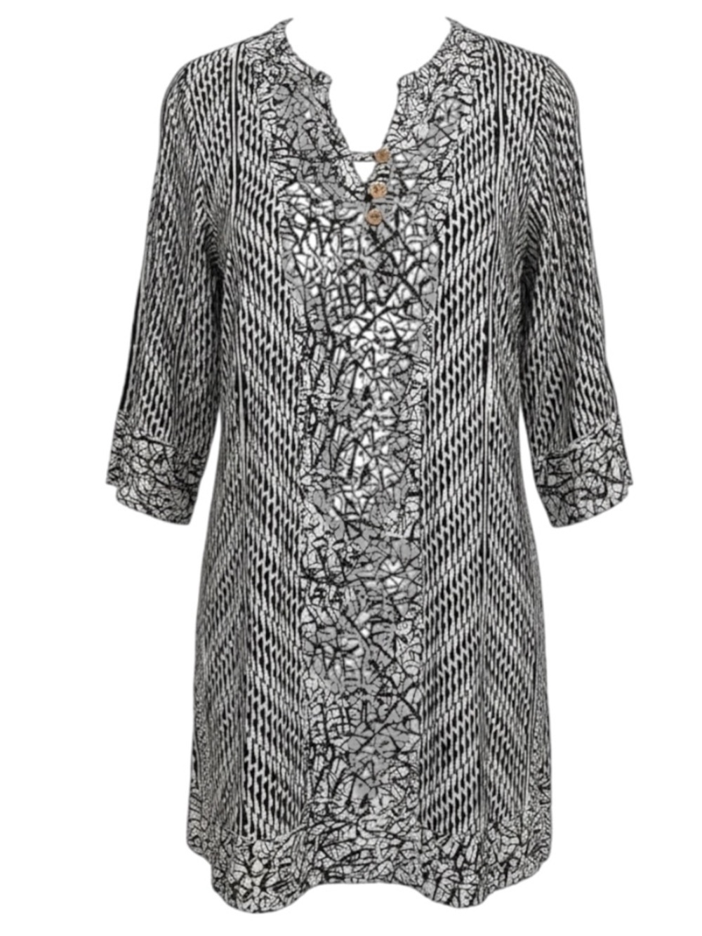 Soft Surroundings Black & Cream Mixed Print Raven Dress Size L | Boho Artsy - Picture 3 of 11